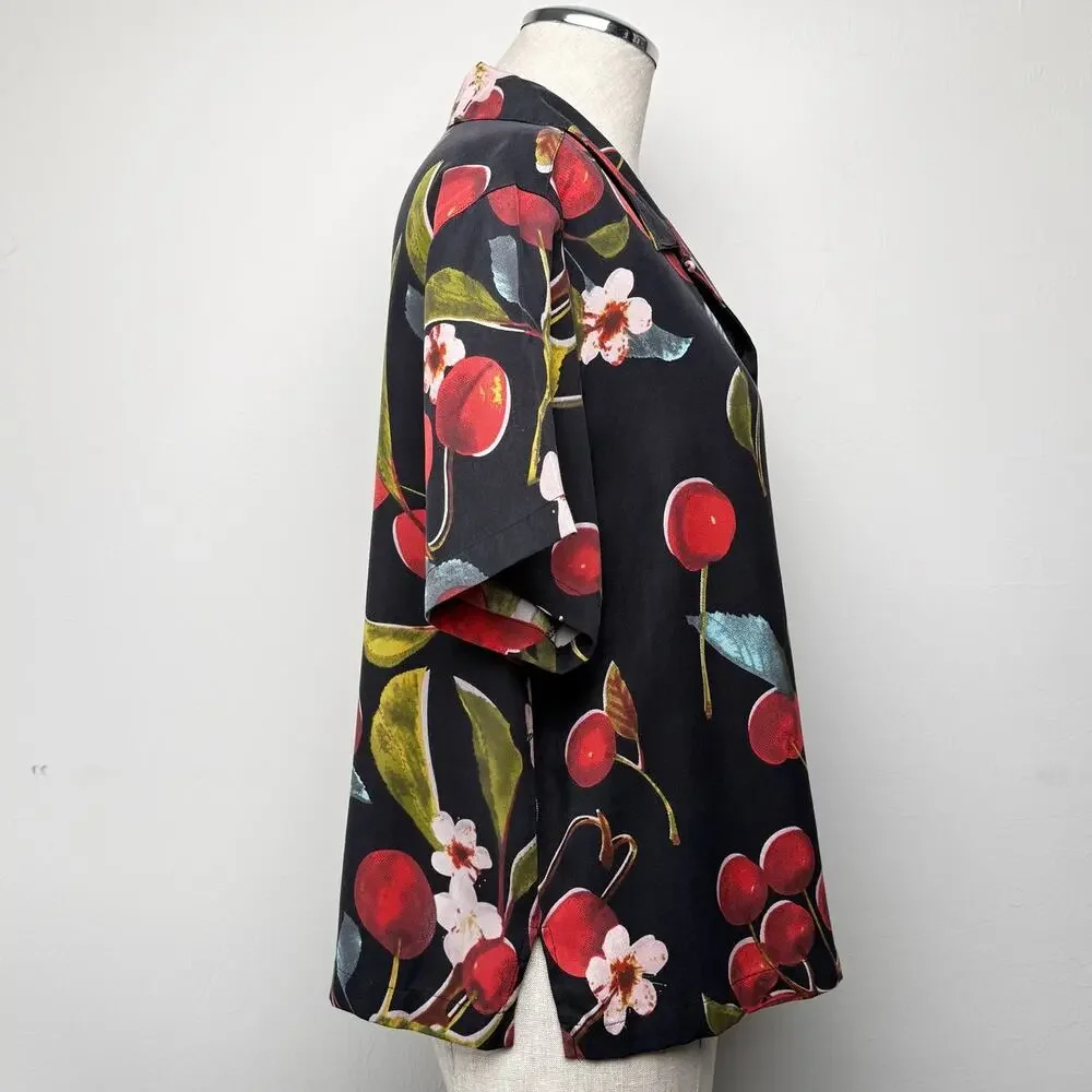 Vintage Hawaiian Kula Kula Silk Cherry Tropical Print Matching Set Summer